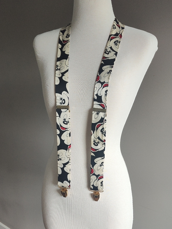 Disney Other - Disney Vintage Black Red and Cream Silk Mickey Print Suspenders with Gold Accent